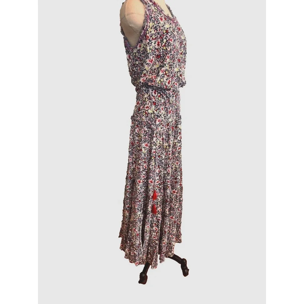 Poupette St. Barth Bety Tassel Tie Georgette Floral Maxi Dress Navy Azalea Small